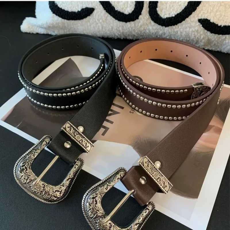 Vintage Women Rivet Belt Y2k Women Retro Hip Hop Punk Belts Luxury Belt Double Row Hole Strap Casual Jeans Female Waist Belt MenX240914