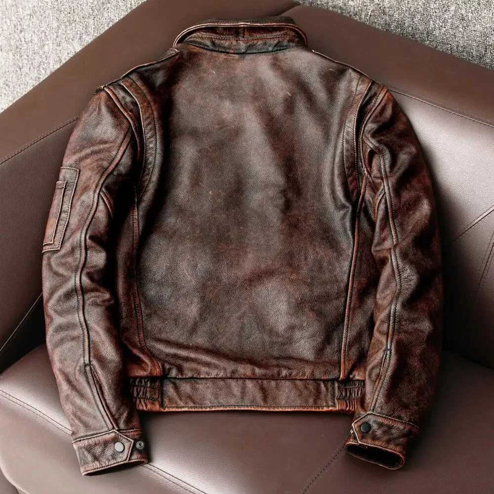 Spring and summer new leather jacket mens retro denim jacket casual flight suit clothing size S-5XL W240914