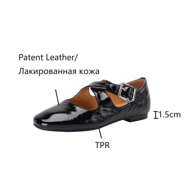 Spring/Summer NEW Square Toe Low Heel Pumps Retro Mary Janes Patent Leather New for Women Ladies Shoes Flats bdd3
