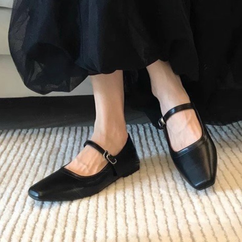 Women's Flats 2024 Summer Mary Janes Shoes Silver Gold Ballet Flats Square Toe Black Woman Shoes Comofrtable Zapatos Mujer 1815N