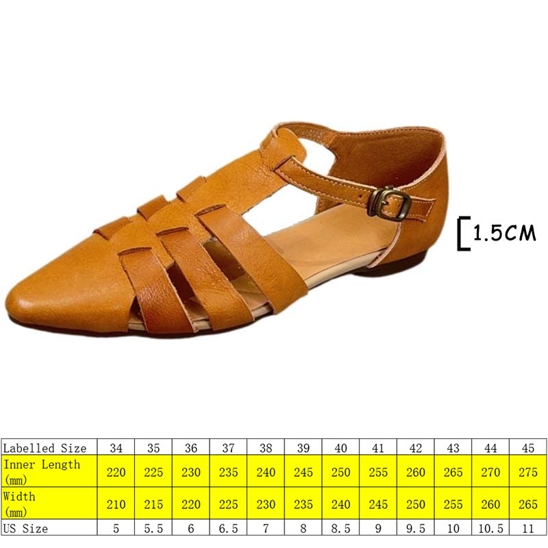 Koznoy 1.5cm Weave Genuine Leather Moccasins Women Soft Soled Rubber Flats Sandals Point Toe Buckle Leisure Shallow Summer Shoes
