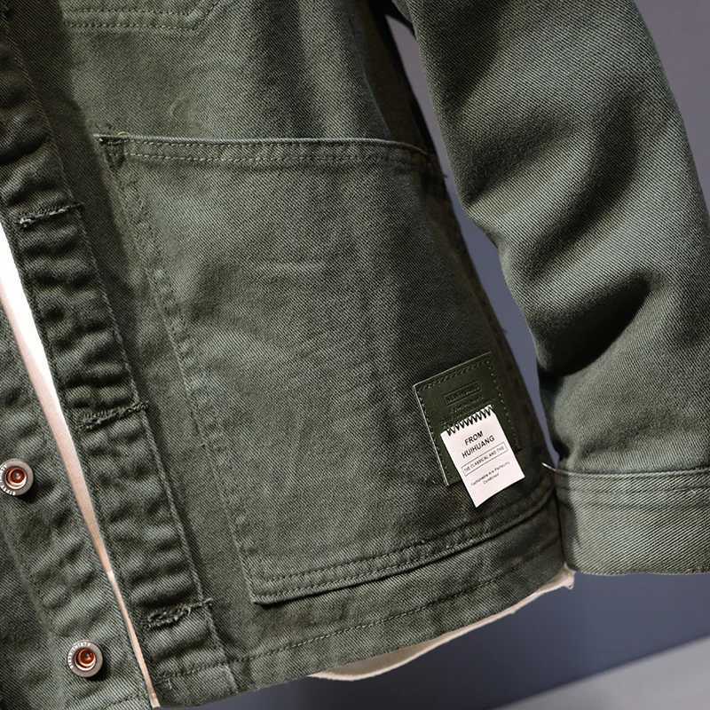 2024S printed and automatic denim jacket mens plus size loose collar fashionable street Japanese style workwear solid color casual top W240914