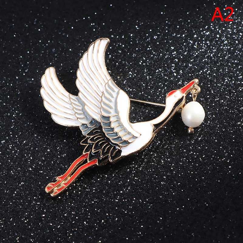 1PC Retro Enamel Flower Crane Brooches Chinese Style Corsage Pins Women Unisex Bird Animal Party Brooch Pins GiftX240914