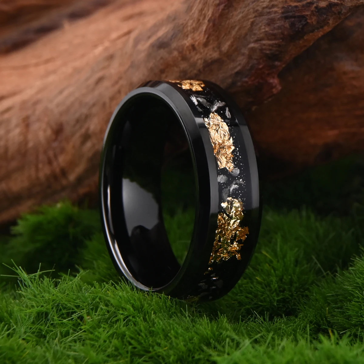 Black tungsten carbide ring 8mm/6mm mens wedding belt inlaid with gold foil polished comfortable to wear 240905