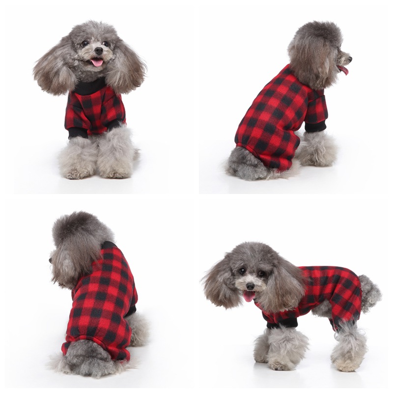 Buffalo Dog Pajamas Red Plaid Dog Jumpsuit 4 Legs Plaid Pet Doggie Apparel Cat Onesie Pjs for Small Medium Dog Sleeper Suits