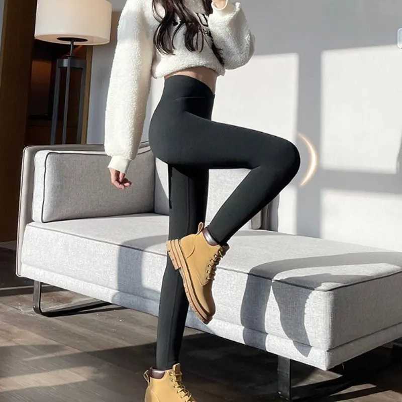 Autumn Winter High Waist Plus Velvet Shark Pants Women Seamless Fleece Warm Leggings Slim Casual Sports Fitness Yoga LeggingsX240914