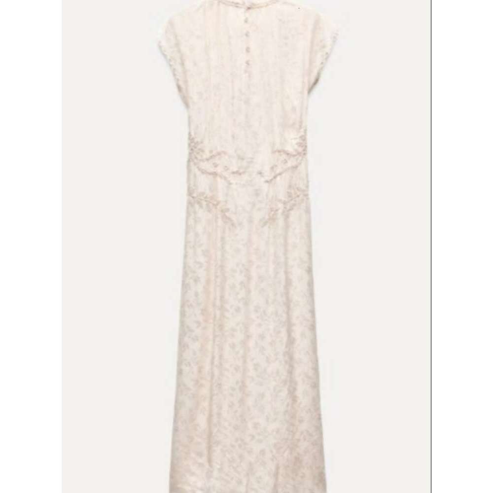 Fashion Jacquard Satin Round Neck Maxi Dress For Women Elegant Short Sleeve Long Dresses 2024 New Summer Lady Party Evening Gown