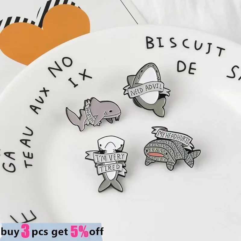 Custom Shark Tiger Brooch HLEP ME NEED ADVILIM VERY TIREDMY HEAD HURTS Enamel Pin Marine Animal Life Badge Gift for WholesaleX240914