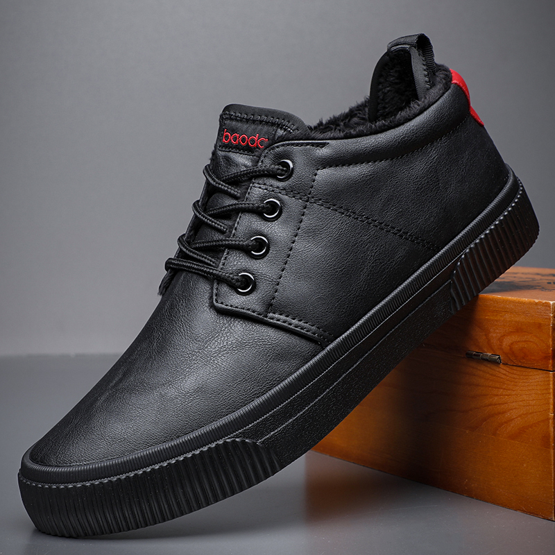 Winter Warm Men SnowBoots Leather Boots with Fur Mens Fashion Handmade Waterproof Ankle Boots No-slip High Top Men Work Shoes