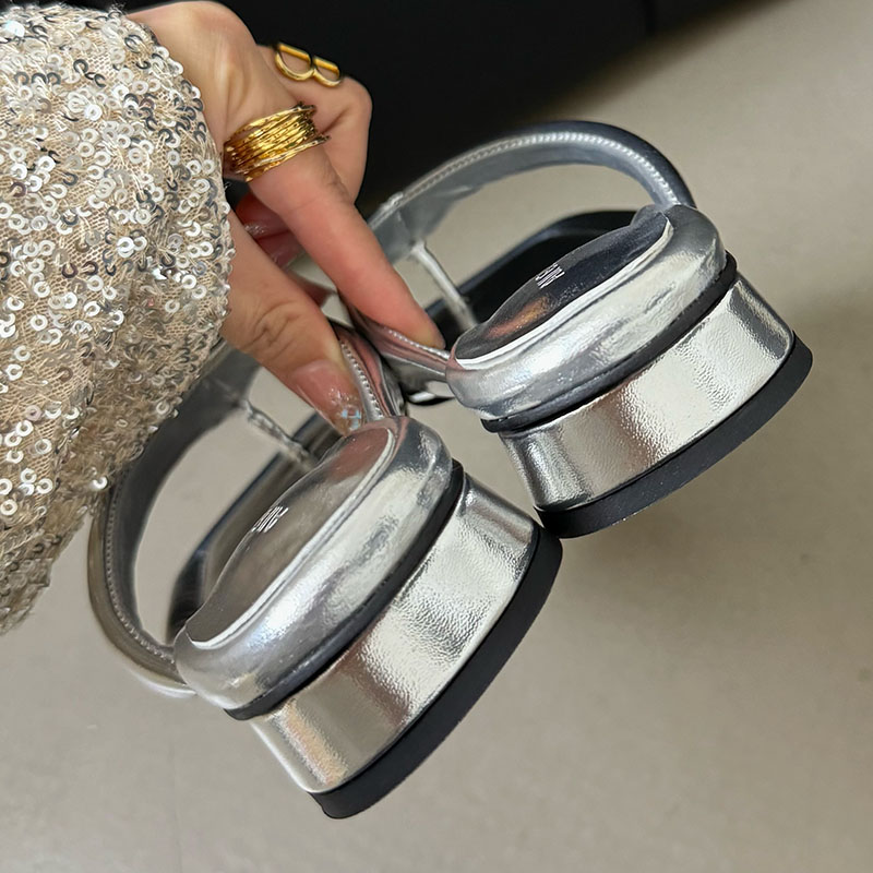 New Female Footwear Round For Women Slides 2024 Fashion Square Toe Ladies Heel Slippers Sandals Shoes Flip ps 525c 88e