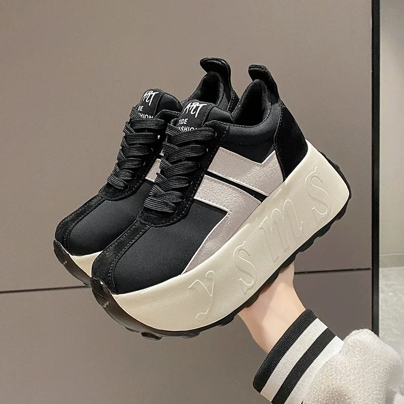 Casual Platform Sneakers for Women Shoes Spring Autumn 7.5CM Thick Bottom Non-slip Light Comfortable Lace Up Wedge Sport Shoe