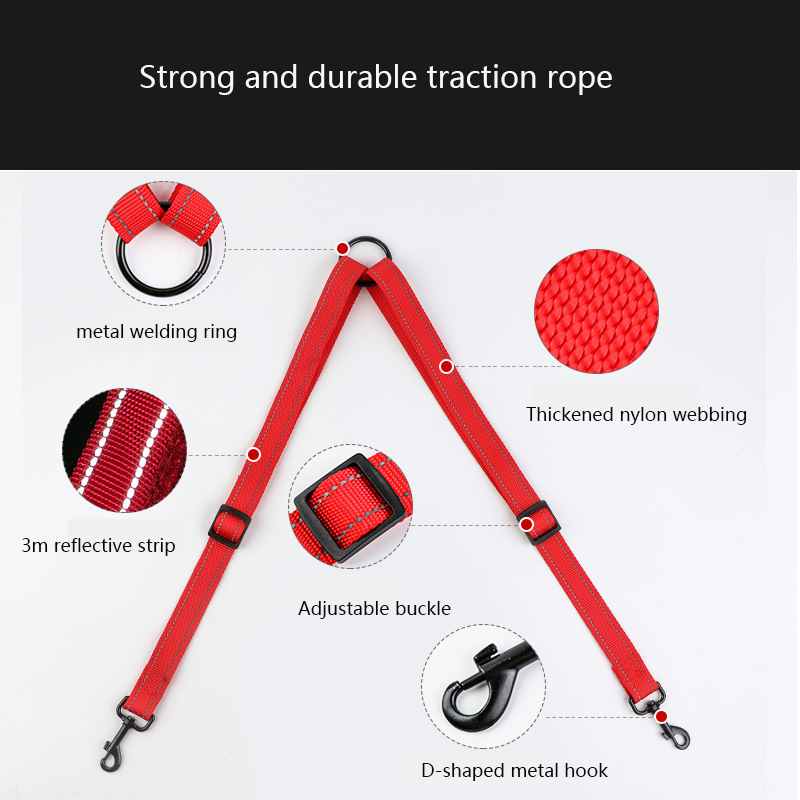 Double Dog Leash,No Tangle 360°Rotation Reflective Adjustable Length Dual Two Dog Lead Splitter,Shock Absorbing Walking Training