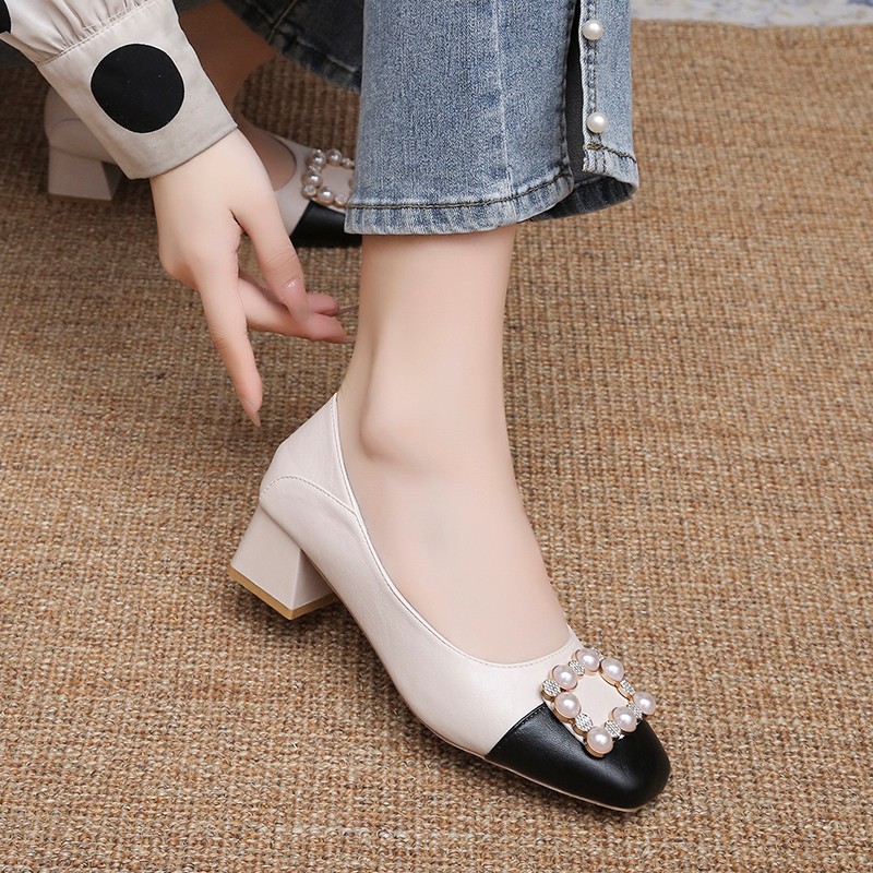 2025 new Heels Gold 2022 Slip On Women Shoes Orange Chunky Sandals Branded Pumps Footwear Round Toe Lace-Up Latest 3cm Slip-On White Spr 3305 -