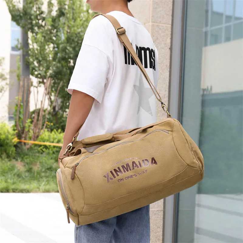 Canvas Travel Shoulder Bag for Men Dry and Wet Separation Casual Handbag Gym Fitness Outdoor Sports Training Large Luggage 240914