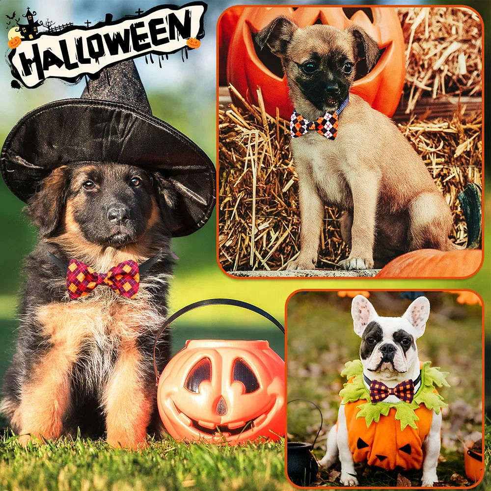 20 pet collars Halloween series dog bow tie adjustable classic plain pet collar dog grooming accessories 240914