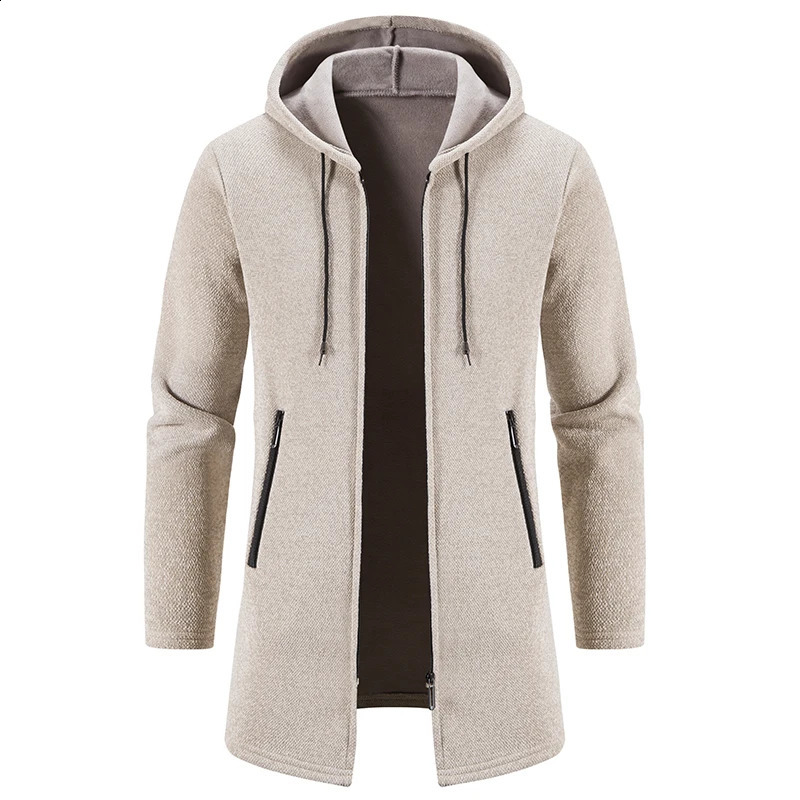 Mens sweater jacket with chain medium length cardigan cashmere cotton blend casual knit mens clothing 240906