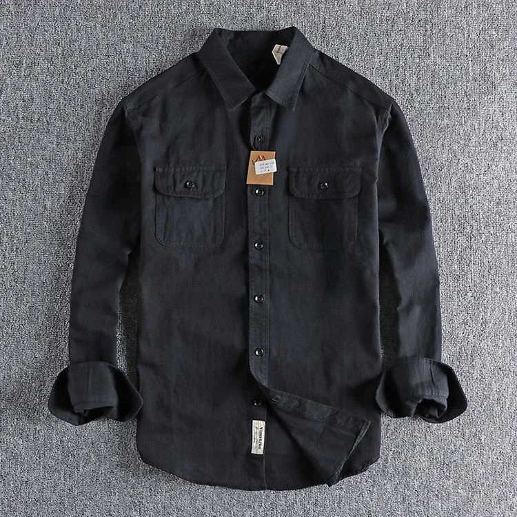 Ameikeji British Style Retro Long Sleeve Shirt Coat Men Spring Autumn Twill Cotton Versatile Solid Color Male Cargo Work Shirts Z240914