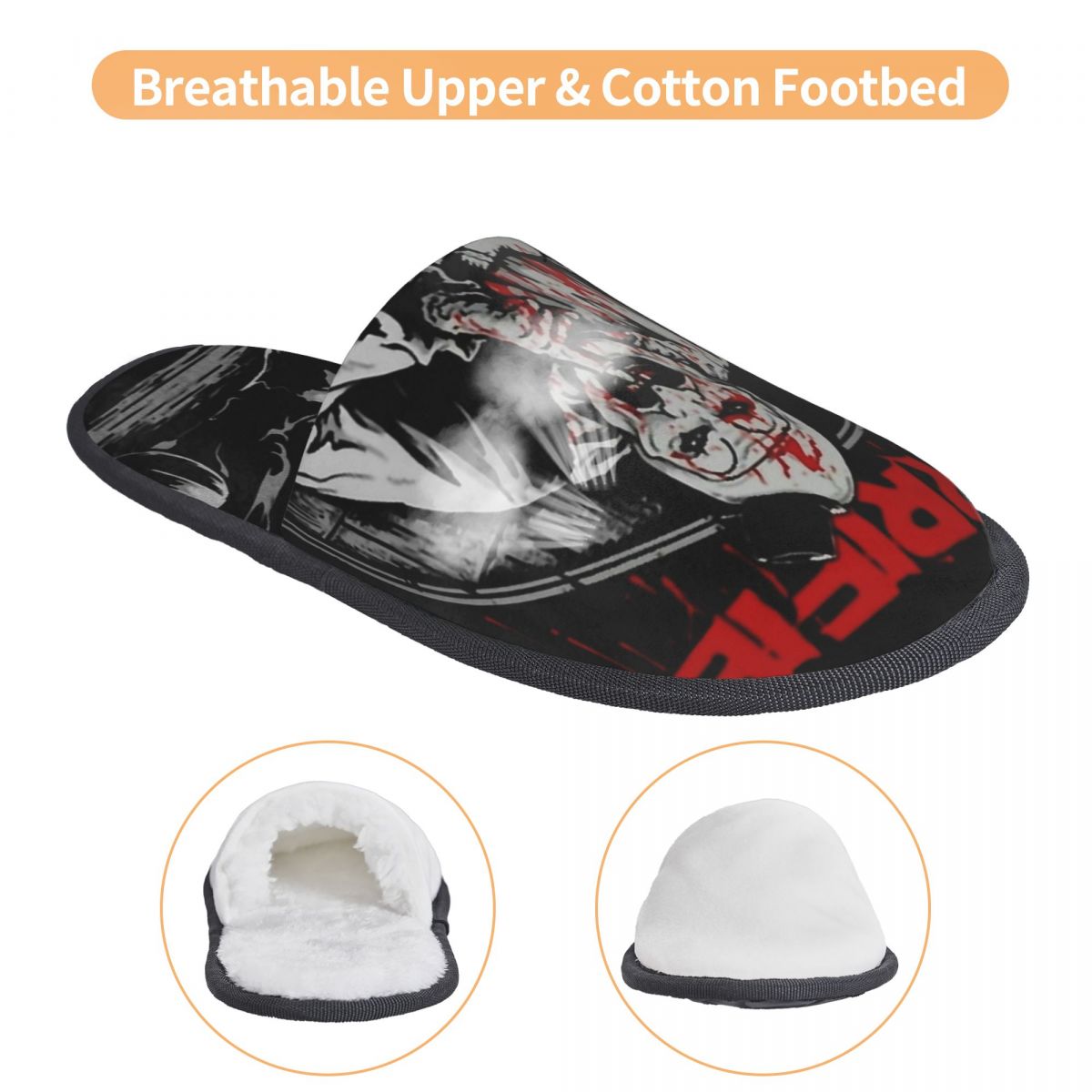 Custom Terrifiers Horror Art | Soft Memory Foam, Warm & Anti-Skid House Slippers for Women