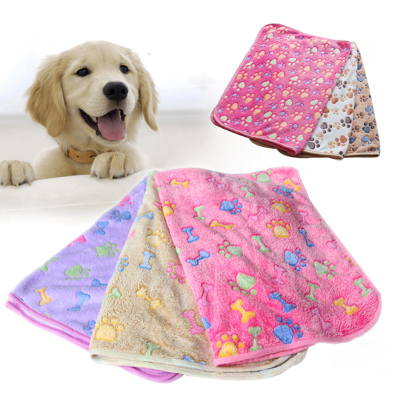 Fluffy Soft Pet Blanket Coral Fleece Dog Paw Bones Print Cute Pattern Dog Bed Warm And Breathable Cat Dog Blanket Pet Supplies