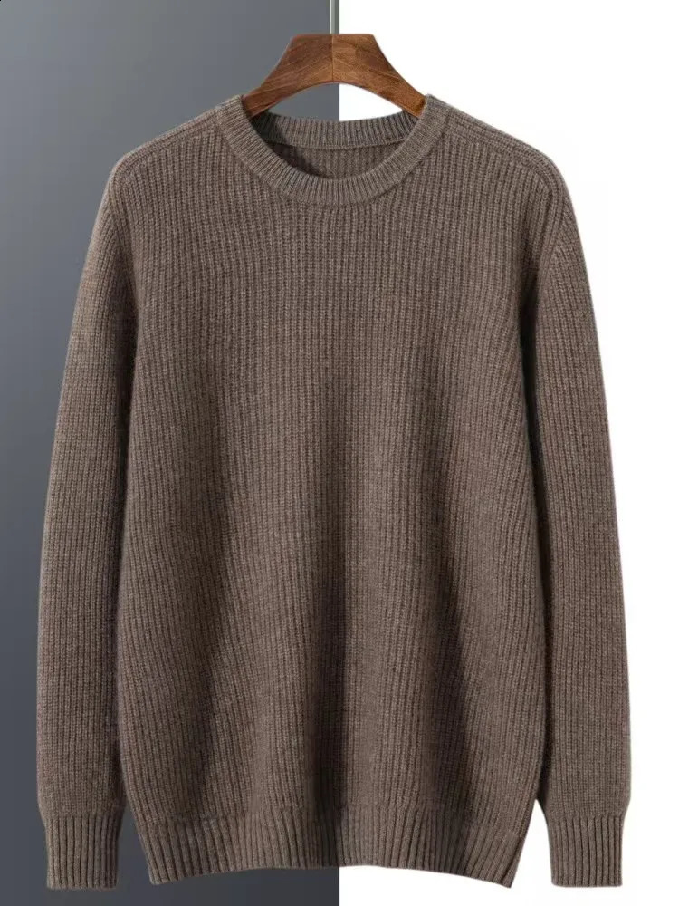 Spenaka Argyle sews mens round neckline thick cashmere sweater 100% pure warm bottom layer shirt 240906