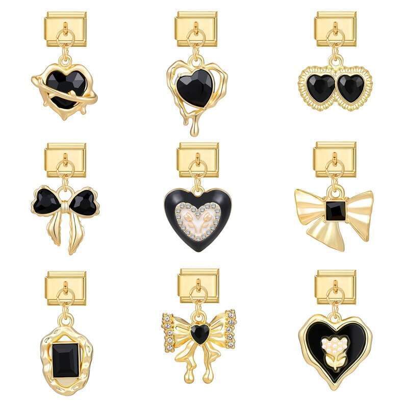 New Women's Gift Gold heart flower Pendant Italian Charms Links Bangle Beads Fit 9mm Stainless Steel Bracelet Making DIY For Women Fashion Jewelr