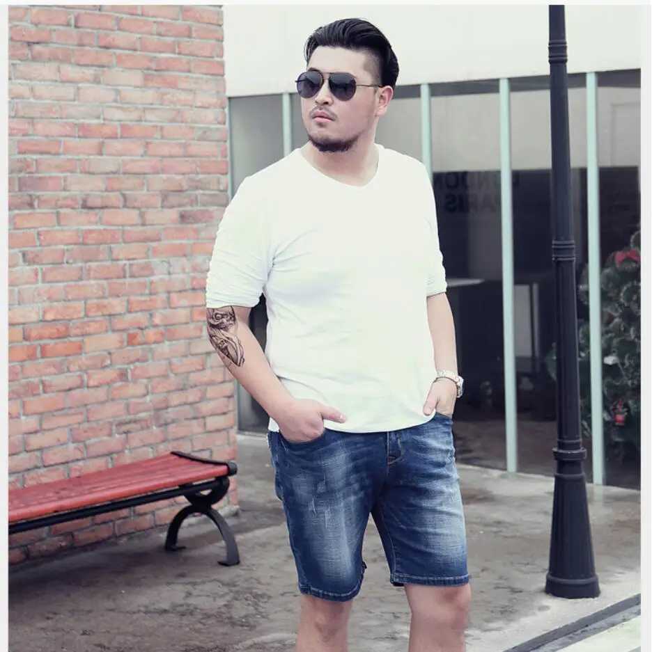 large size mens denim shorts oversized mens elastic waist knee length summer loose shorts men plus size XL 9XL 8XL 7XL 6XLX240914