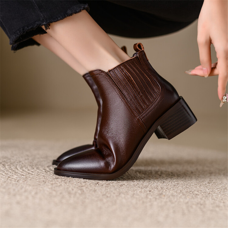 NEW Autumn Winter Genuine Leather Women Boot Fashion Short Boots Round Toe Chunky Shoes for Women Botas De Mujer Chelsea Boots
