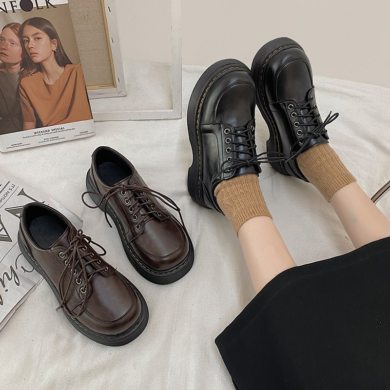 Woman Shoes 2023 Female Footwear New Oxfords Clogs Platform British Quality Style Autumn New Dress Leather Cross Creepers Preppy Fall Cotton 2C66