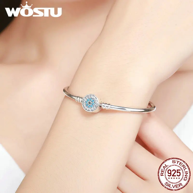 WOSTU 100% 925 Sterling Silver The Eye Of Samsara Bangle For Women Fit DIY Charm Bracelets Fashion Jewelry CQB012 240910
