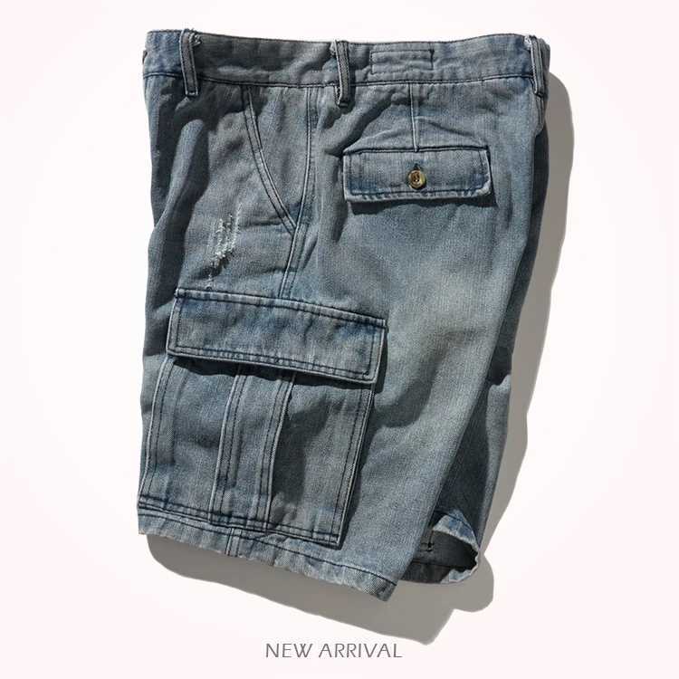 American Heavy Washed Cotton Denim Shorts for Men Loose straight half jeans pants 2024 Summer Vintage Cargo Workwear knee lengthX240914