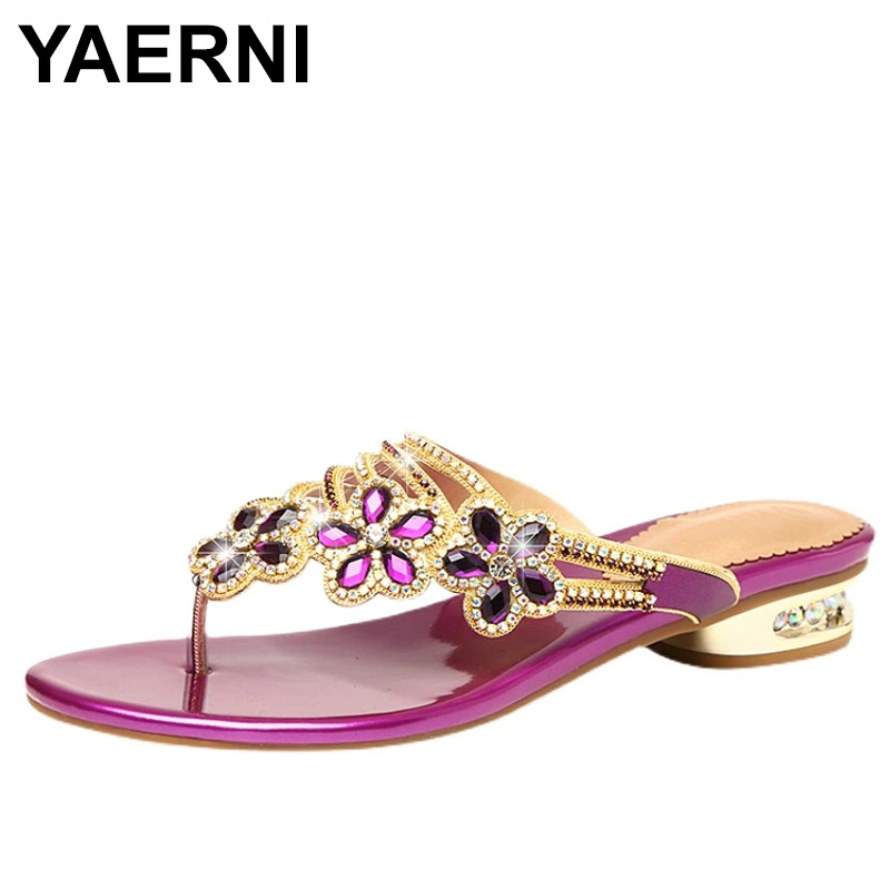 YAERNIDesigner Sandals Women Flat Summer Flip-Flops Beach Diamond Fashion Luxury Sexy Open-Toed With Shorter Slippers Black