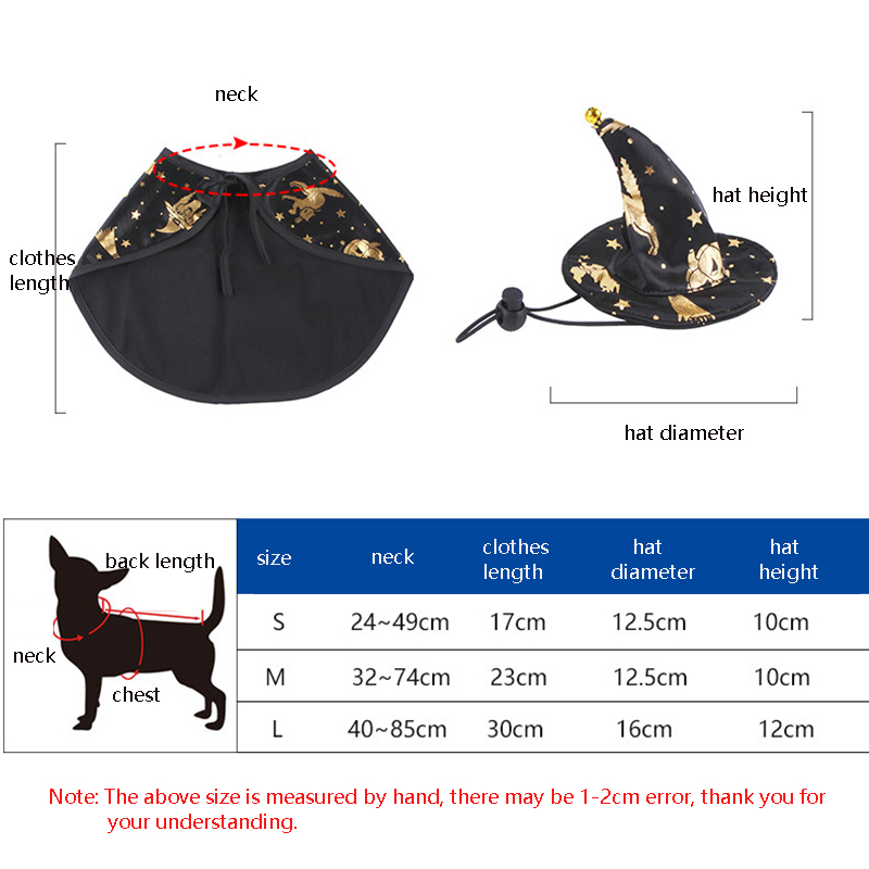 Halloween Dog Costume Wizard Cape with Hat Pet Witch Cloak Cap Clothes Adjustable for Small Medium Dog Cat Cool Cosplay Costumes