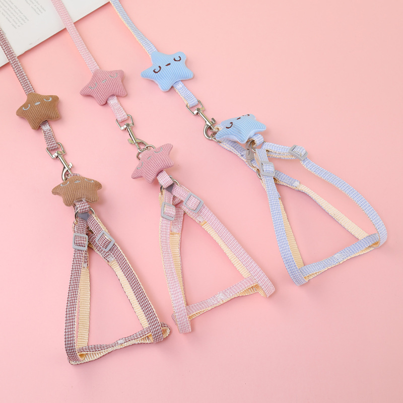 Pet Harness and Leash Set Smiling Starfish Adjustable Dog Harness Leashes Houndstooth Star Cat Harness Dog Leash Pet Accessories