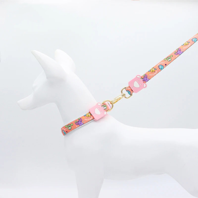 Dog Collar and Leash Combo Set,Cartoon Print Soft Nylon Webbing Polyester Material for Small Medium Dog Walking Running Training