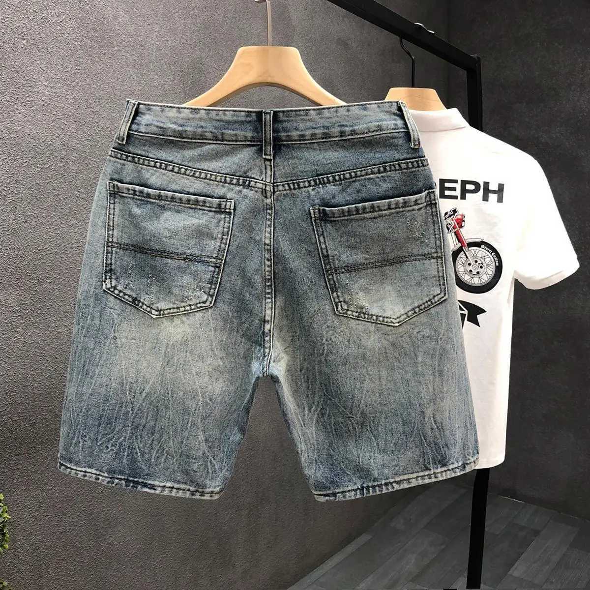 Fashion 2024 Cowboy Korean Luxury Retro Vintage Mid-Length Denim Shorts Mens Casual Brand Slim-Fit Knee-Length Jeans for SummerX240914