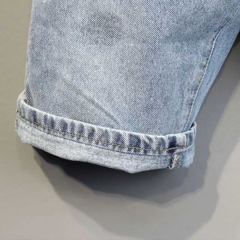 New Harajuku Luxury Summer Casual Knee Length Jeans Men Light Blue Stylish Designer Denim Shorts Streetwear Cowboy Classic JeansX240914