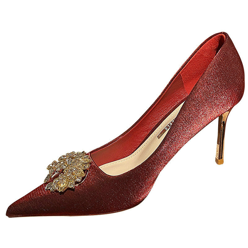2024 Brand Wedding Shoes Female Pearl Rhinestone Crystal Shoes Stiletto Red Bridal Shoes High Heels