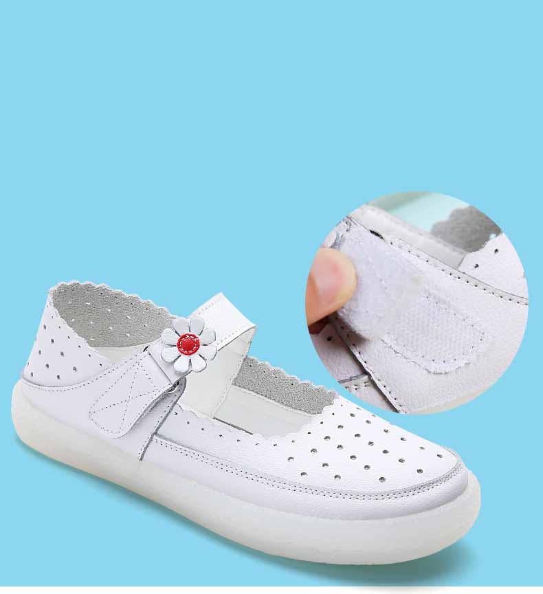 White Genuine Leather Sneakers Women Flat Platform Shoes Spring Casual Round toe Breathable Shoes Ladies White Nurse Shoes