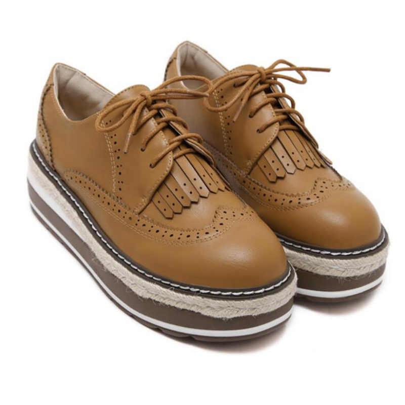 Loafers Women Leather Thick Heels Oxford Female Lace Up British Style New Lady Formal Bullock Shoes Platform Espadrilles 239c