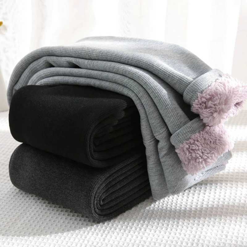 Women Lamb Cashmere Leggings Autumn Winter Fleece Skinny Pants Ankle-Length Gray Warm Cotton Tights Pant Thick Velvet TrousersX240914