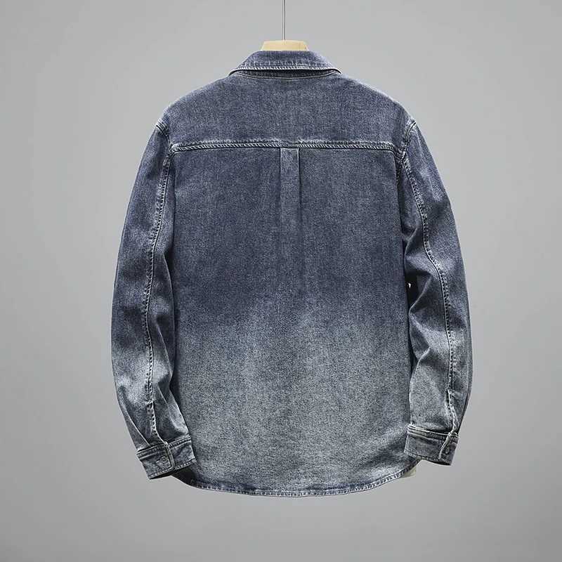 Korean version fashion wash gradient denim shirt mens high-quality street Harajuku casual jacket mens model W240914