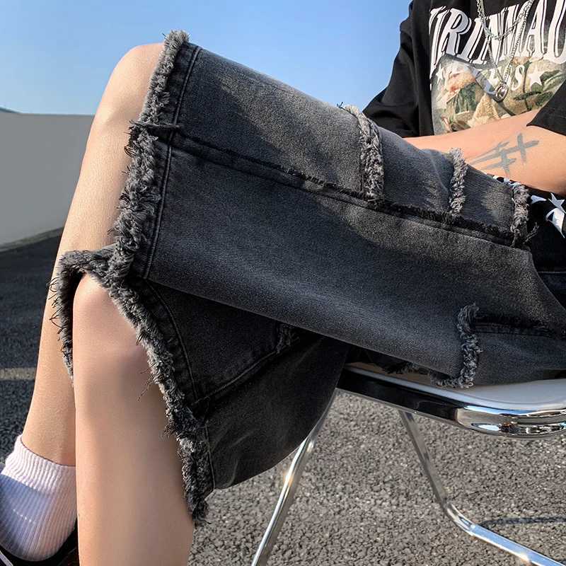 American High Street Mens Wide Leg Denim Shorts Summer 2023 New Fashion Casual Baggy Short Jeans Male Chic Burrs ClothesX240914