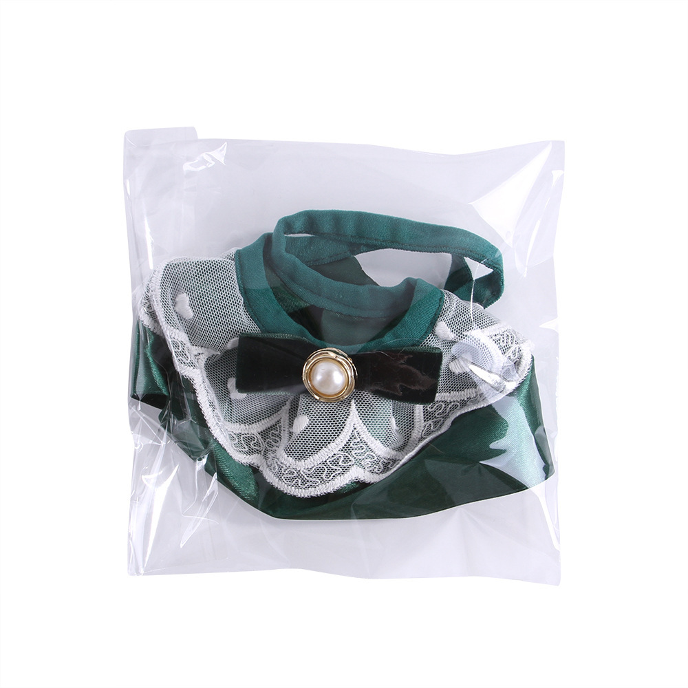 Pet Lace Collars Collar Accessories Adjustable Glossy Satin Ribbon Lace Cat Collar with Pearl Decoration for Medium Puppy & Cats