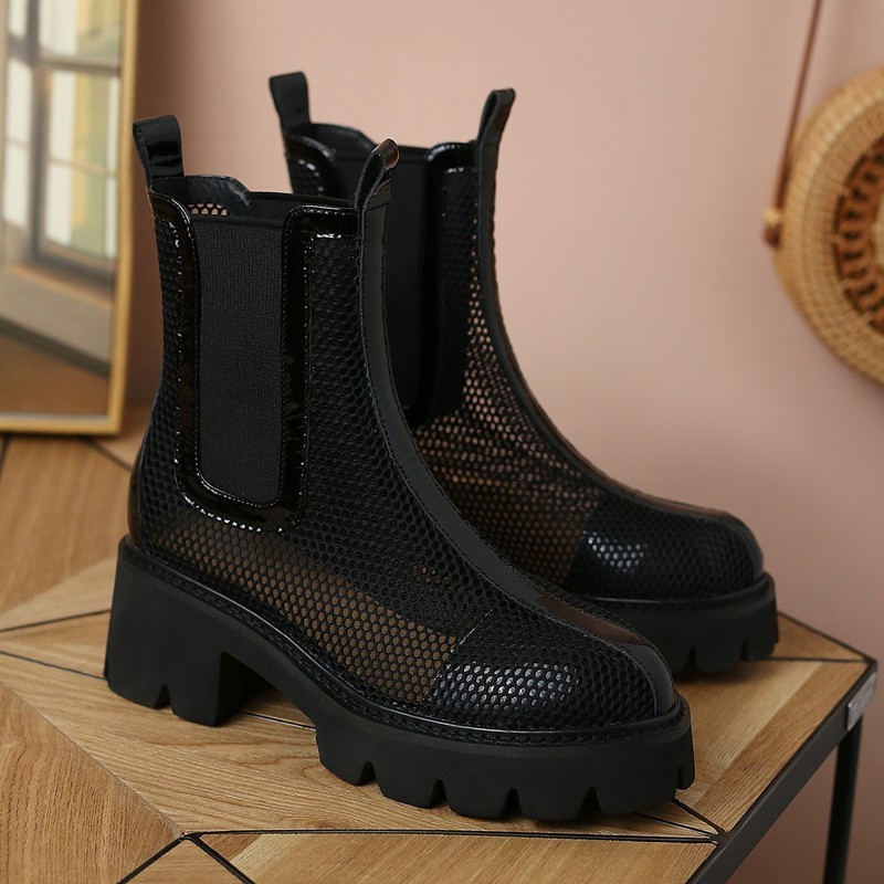 Breathable Sandals Mesh Women Black Cool Boots Summer Platform Shoes Walking Mujer atos Chunky Heel Pumps Short Botas 58bd