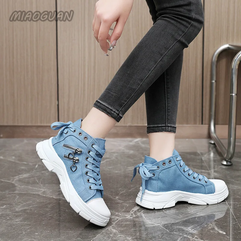 Denim Women New Casual for Ladies High Top Canvas Shoes Women's Lace Up Platform Sneakers atillas De Deporte 86e1 's Platm porte ad1a 86e0