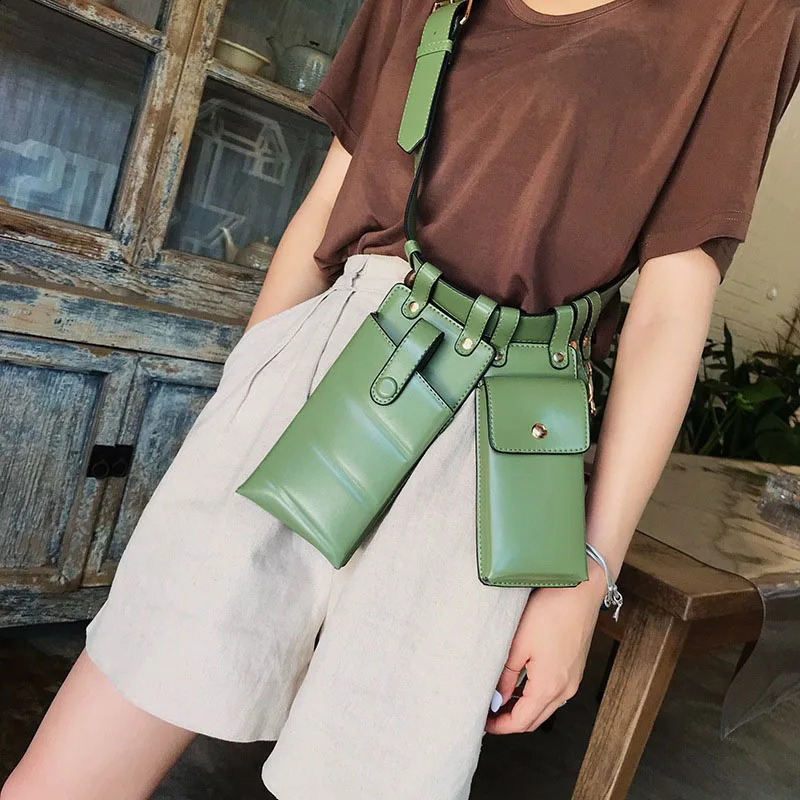 2 PCS Hip Hop Women Belt Bag Streetwear Funny Pack PU Leather Crossbody Tactical Chest Bags Mobile Phone Waist Bag Female Purse 240913