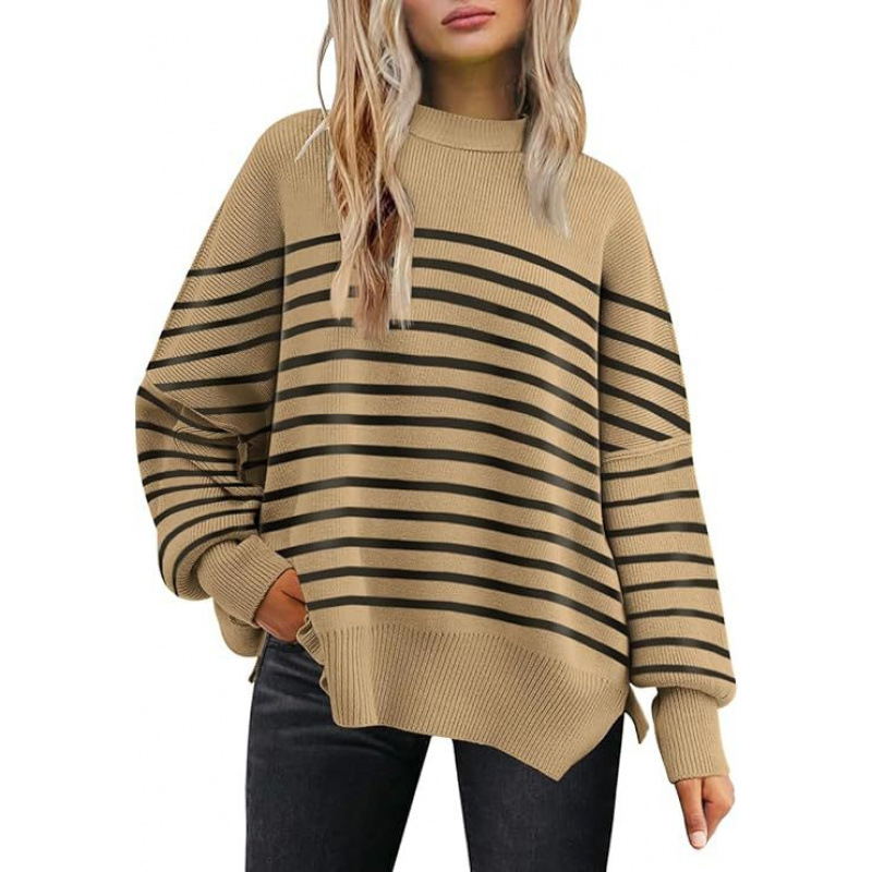 Women's Sweaters Round neck batwing long sleeved sweater autumn knitted side slit pullover