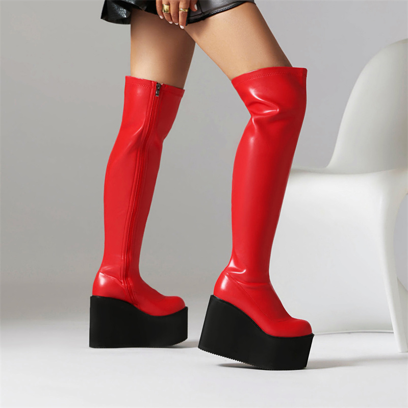 Wedge Platform Over Knee High Boots For Women Shoe 2023 Trends Black White Pink Heels Long Boot Winter Shoes Female Waterproof bff8 s