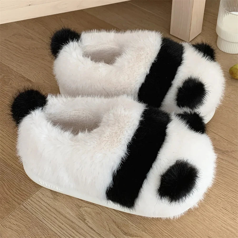 Winter Womens Plush Slippers Soft Cute Panda Baotou Cotton Shoes Thickened Warm Home Anti Slip Soft Sole Shoes 240914