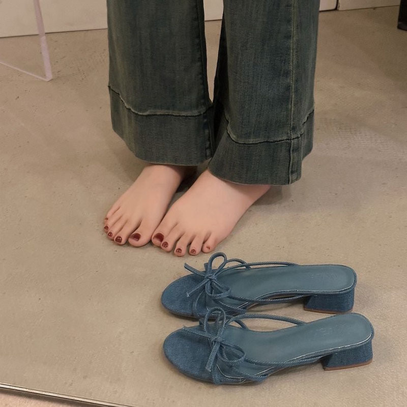 heel Square High-Heeled Shoes Lady Womens Slippers Outdoor Med Slides Pantofle Block New Designer Summer 2024 Pumps Rome Cott 4580